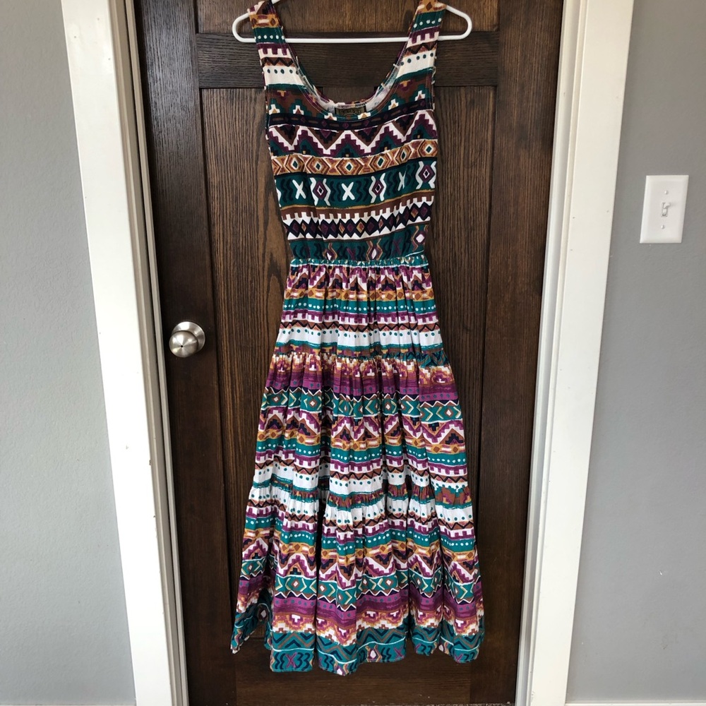 Vintage Blue Colorful Aztec Southwestern Print Dress Women's Size 9/10